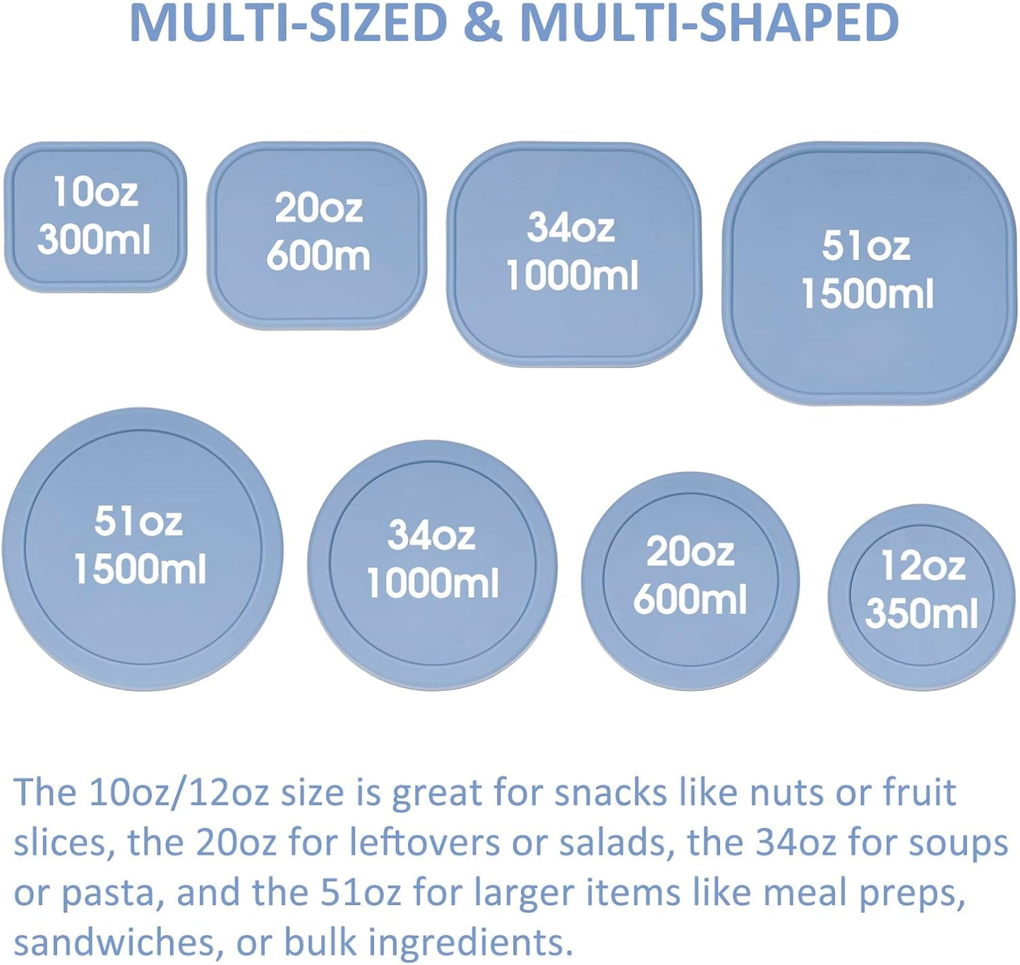 100% Silicone Food Storage Containers with Lids, 8 Pack, 10oz to 51oz, Reusable Leakproof Nesting & Stackable Silicone Bento Lunch Box, Microwave Freezer Dishwasher Oven Safe, BPA Free, Slate Blue