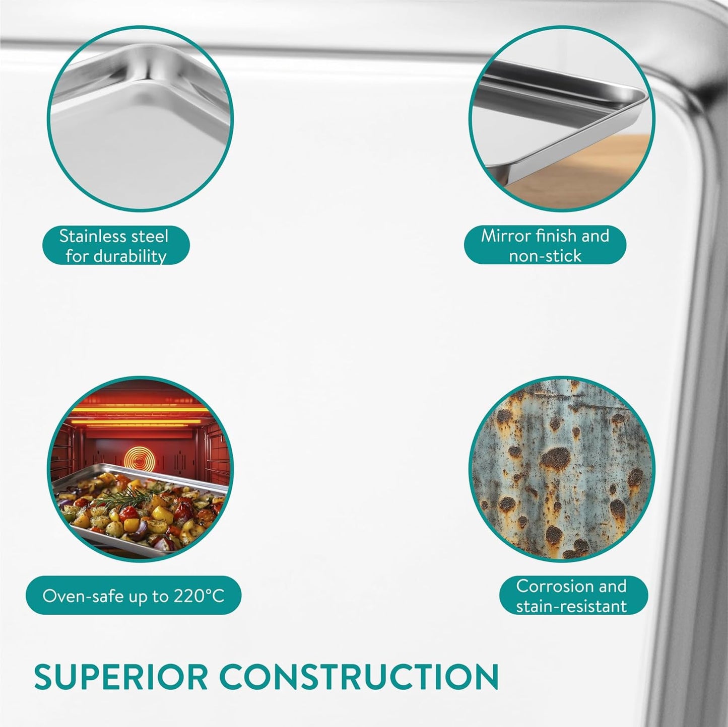 Navaris Baking Pan Breading Trays - Stainless Steel Baking Sheet Chicken Bacon Grilling Pan for Oven Cooking - Oven Grill Pan Cookie Tray - Set of 3 15.7/12.2/10.2" (40/31/26cm)