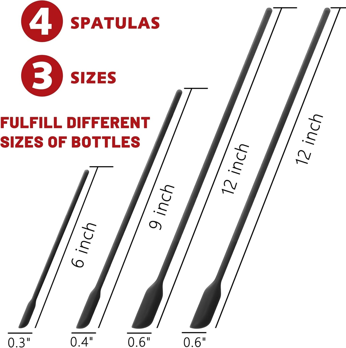 Anaeat Mini Silicone Spatulas - Set of 4 Multifunctional Small Kitchen Scraper Lotion Stirrer Tiny Makeup Beauty Spatula Reusable for Jam Jar, Cosmetic Bottles, Narrow Can and Thin Bottles (Black)