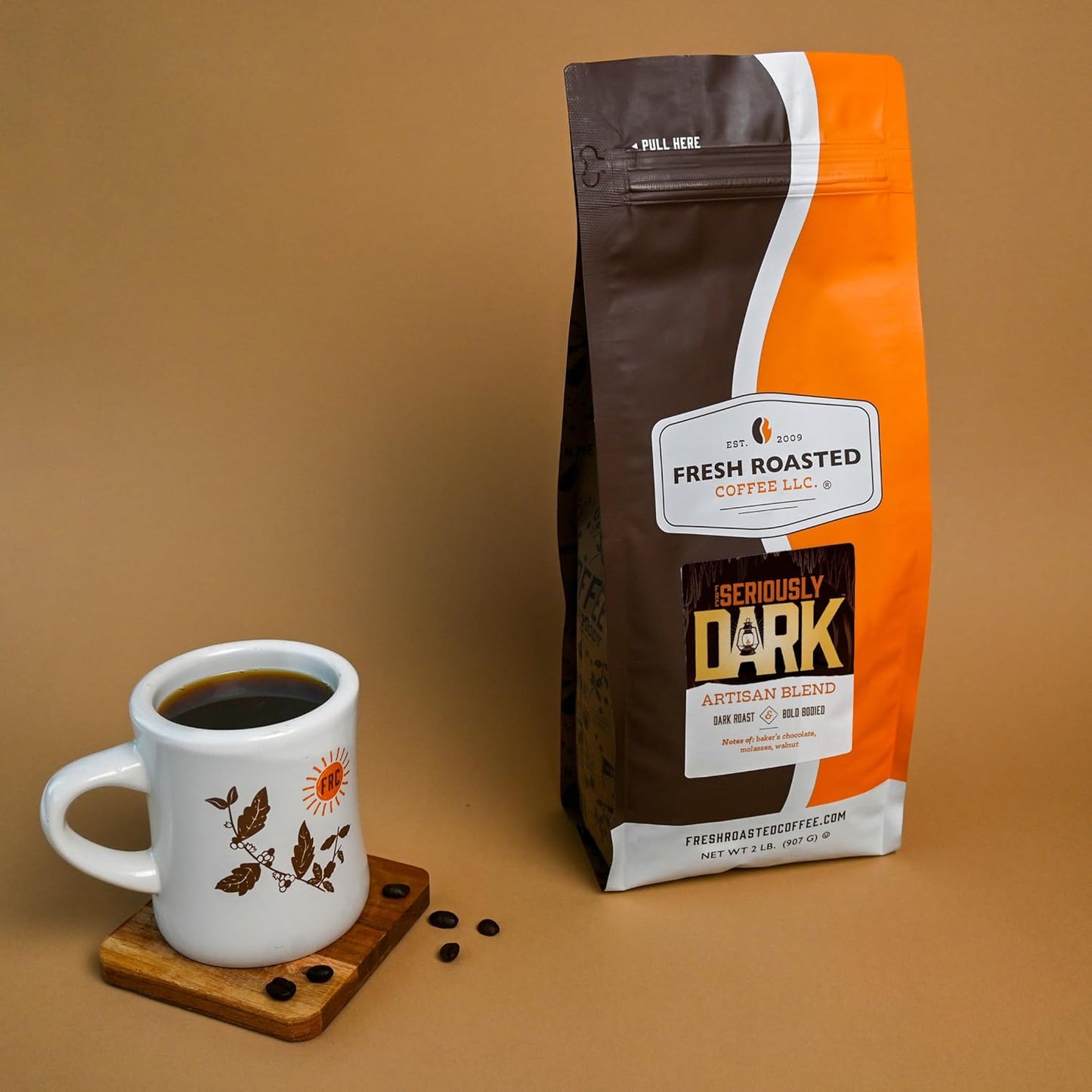 Fresh Roasted Coffee,Seriously Dark Artisan Blend,2lb Dark Roast, Kosher, Whole Bean