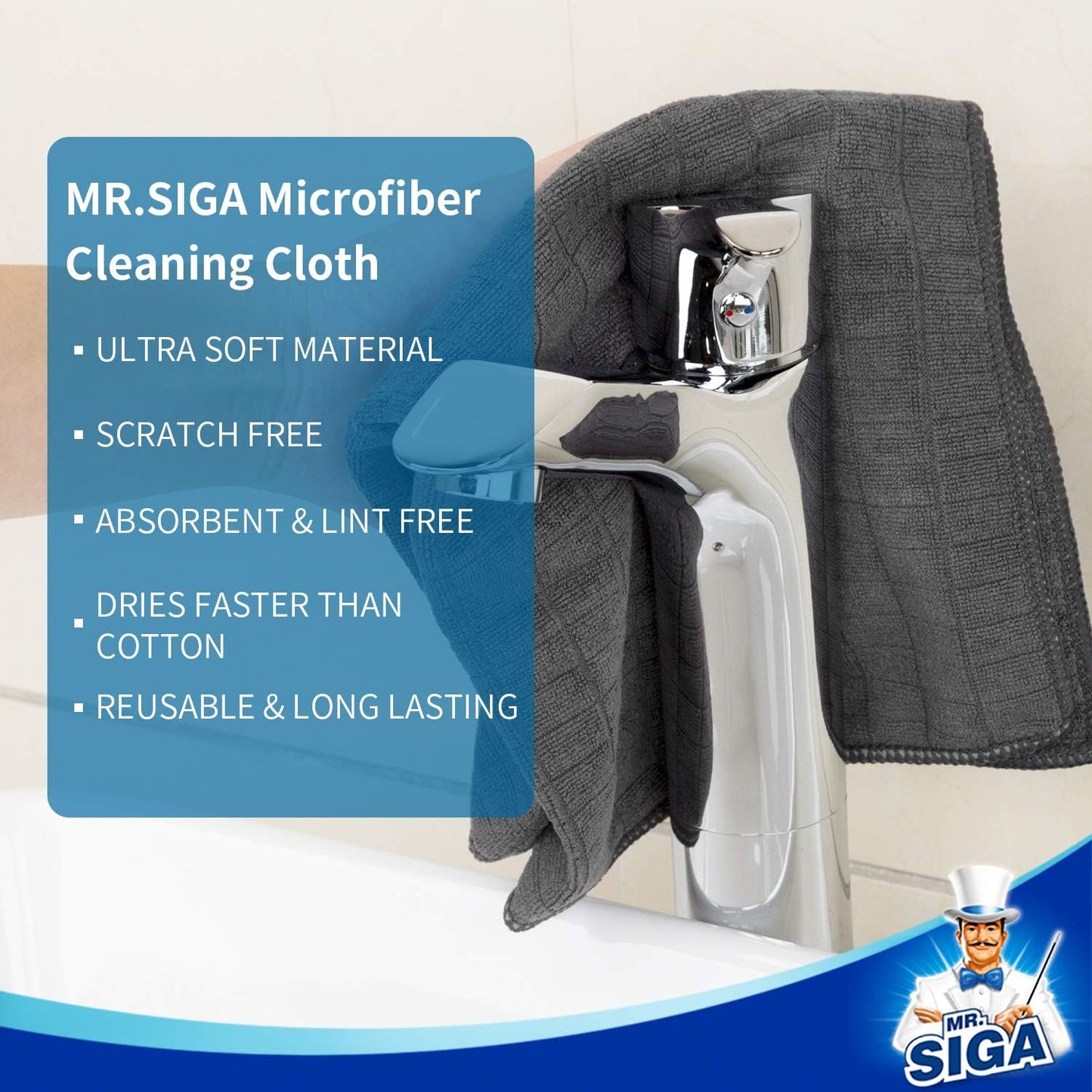 MR.SIGA Microfiber Cleaning Cloth, All-Purpose Cleaning Towels, Pack of 6, Size 13.8 x 15.7 in