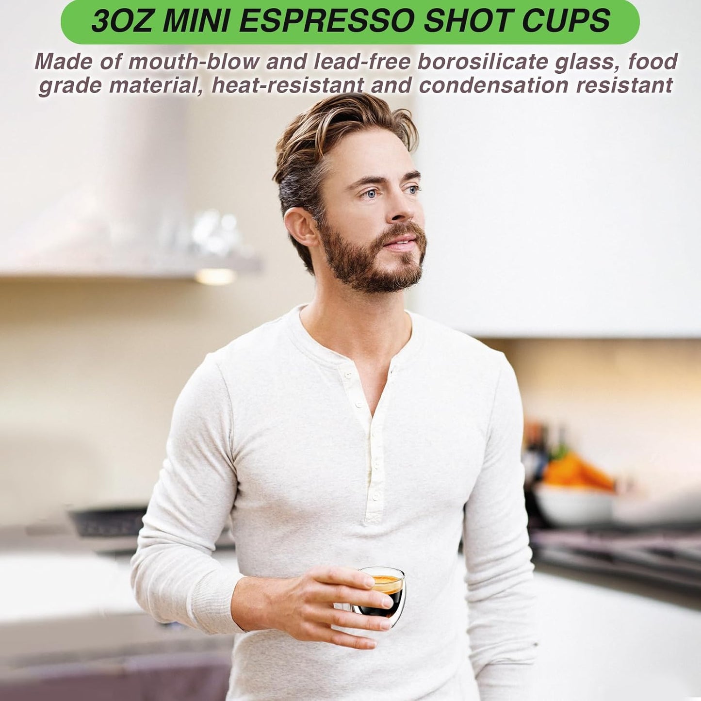 Espresso Cups Set of 4, 3 OZ Expresso Shots Glass Cup, Double Walled Glass Coffee Mugs, Espresso Machine Accessories,Insulated Clear Espresso Shot Glasses Cups,Water Won't Enter Between Double Walls