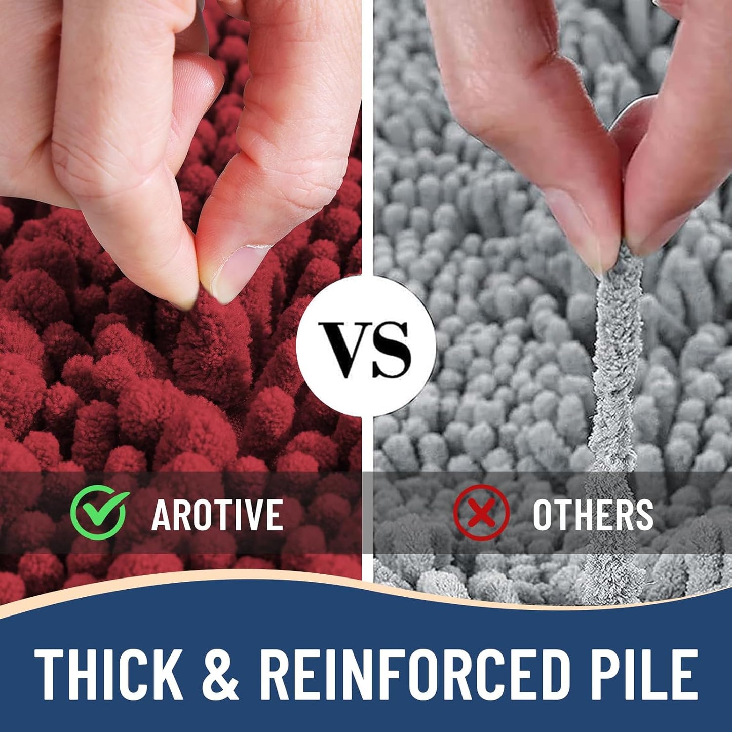 Arotive Luxury Chenille Bathroom Rug Mat, Extra Soft Thick Absorbent Shaggy Bath Rugs, Non-Slip Machine Wash Dry, Plush Bath Mats for Bathroom, Shower and Tub, 47x24, Red