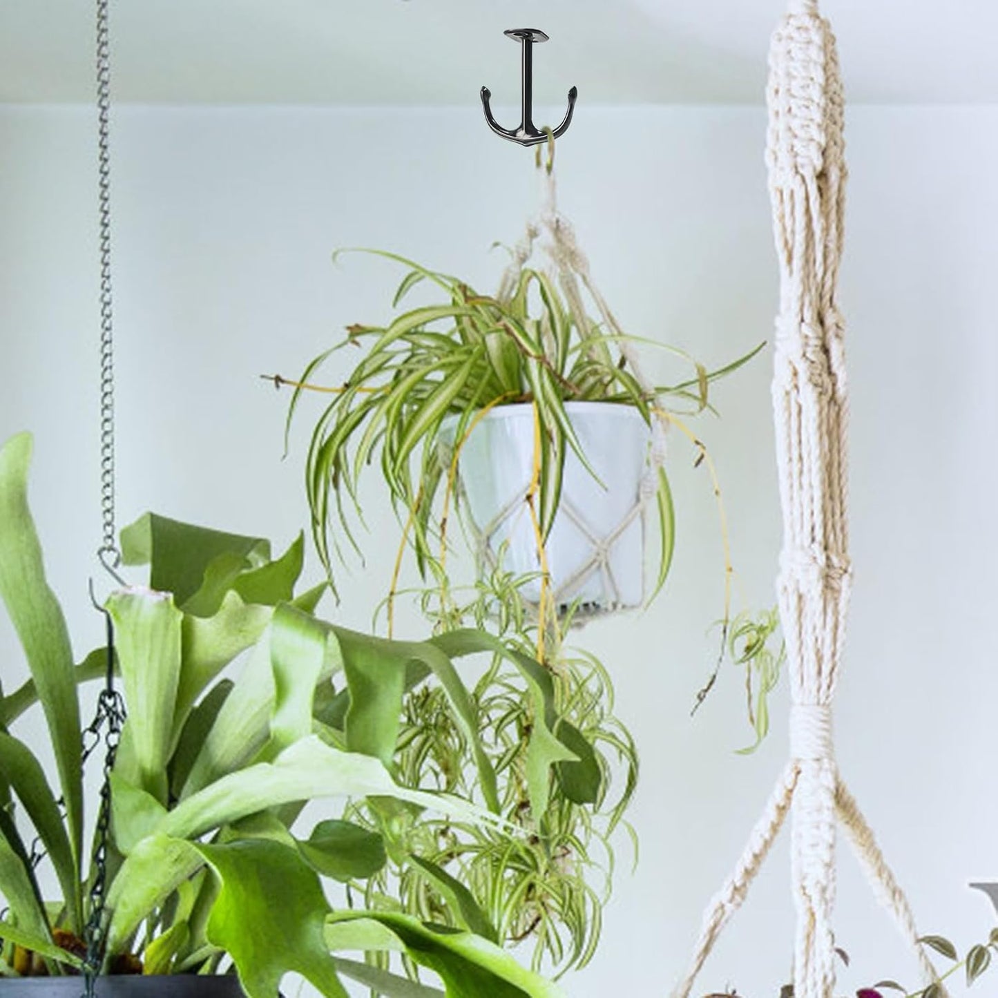 Anchor Shape Zinc Alloy Double Prong Ceiling Hooks, 4-Pack Under Shelf Coat Hooks Hanging Towel Robe Clothes Cap Bathroom Kitchen Cabinet Garage Use (Black)