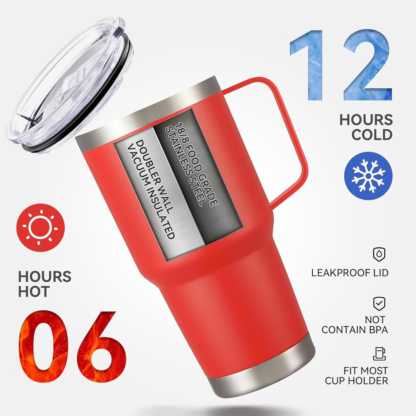 30 oz Tumbler with Handle and Lid, Stainless Steel Tumblers Bulk Double Wall Vacuum Insulated Travel Mug Leak Proof Cup Keep Drinks Cold and Hot Red, 12 Pack
