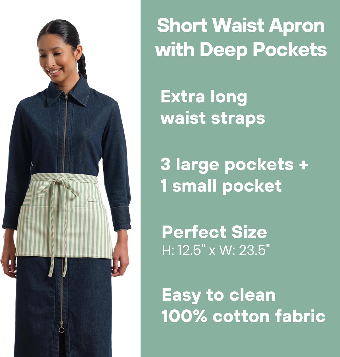MEEMA Waist Apron with 3 Pockets | Waitress Apron | Waitress Apron with Pockets | Half Aprons With Pockets | Server Aprons Women