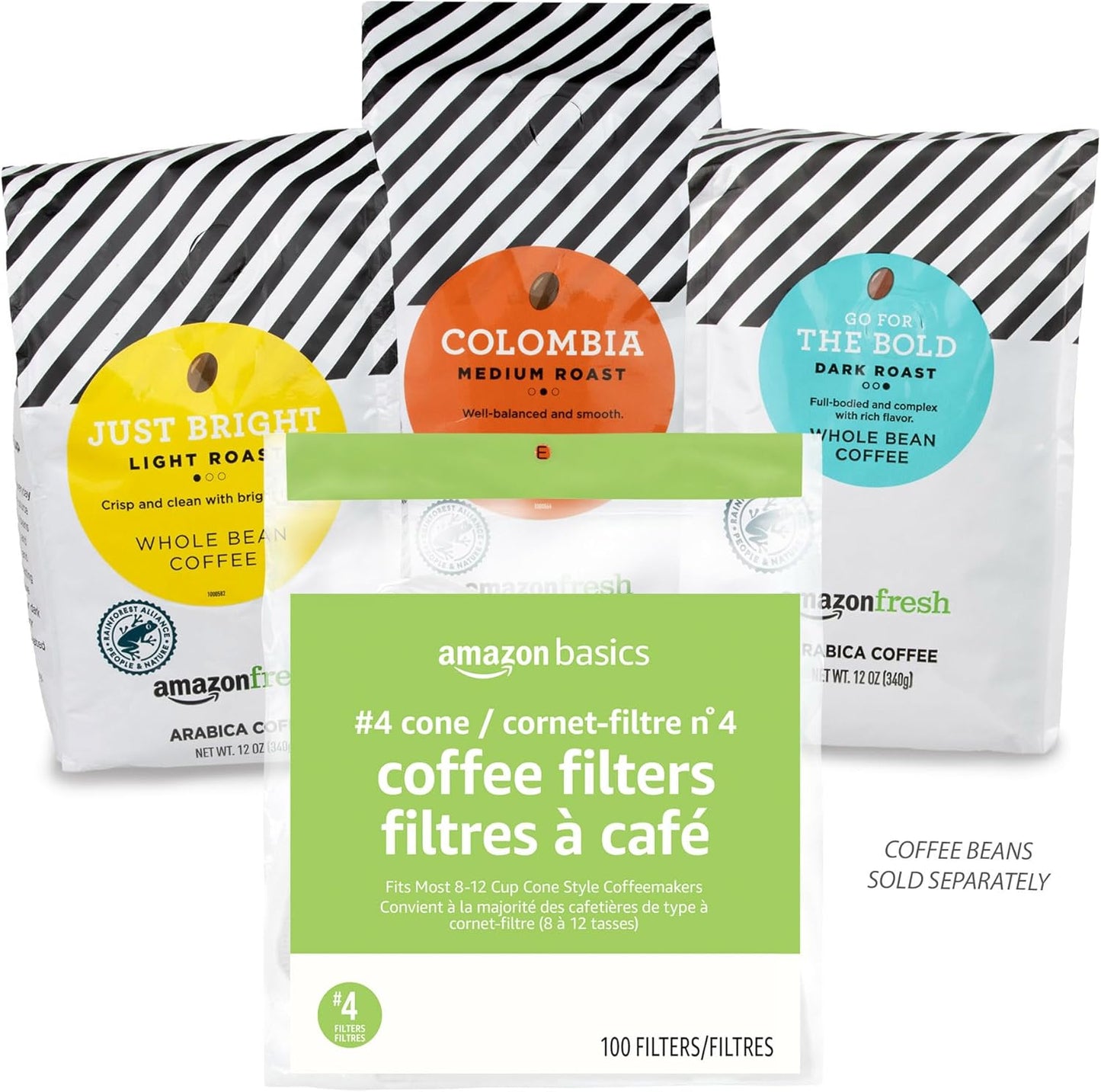 Amazon Basics Number 4 Cone Coffee Filters for 8-12 Cup Coffee Makers, White, 100 Count