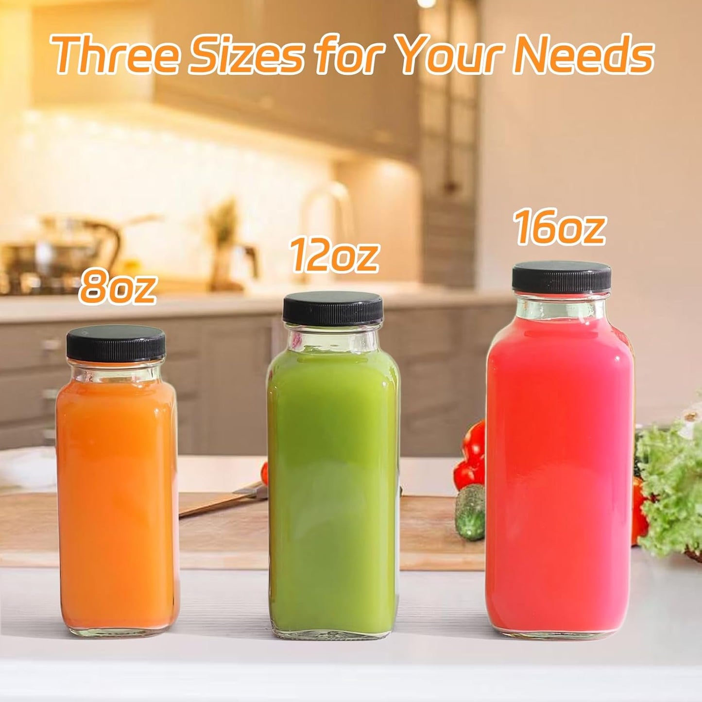 6 Pack 12oz Glass Drink Bottles with Lids, 360ml Vintage Glass Water Bottles with Caps, Reusable Juice Containers Drinking Jars for Juicing, Milk, Ginger, Kombucha, Beverage