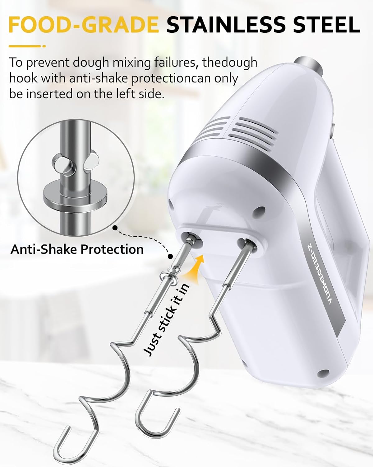 Electric Hand Mixer, Powerful 300W Hand Mixer Electric Handheld with 304 Beaters, Dough Hook,Hand Held Mixer with Turbo for Baking Cakes, Eggs, Cream Food(White)