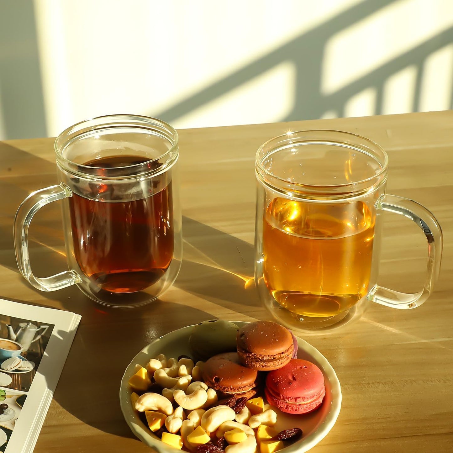 Aquach 16 Oz Double Walled Glass Coffee Mugs, Clear Glass Coffee Tea Cups, Microwave and Dishwasher Safe Home Office Insulated Glass Cups Perfect for Americano Latte Hot&Cold Beverages, 2-Pack