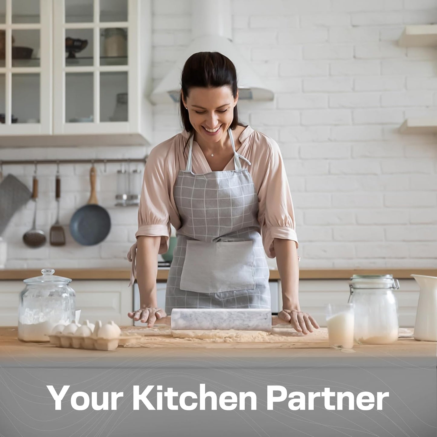 17 Inch Marble Rolling Pin with Wooden Handles & Wood Cradle, Dough Roller for Baking Pizza, Pies, Pastries, Pasta, Cookies