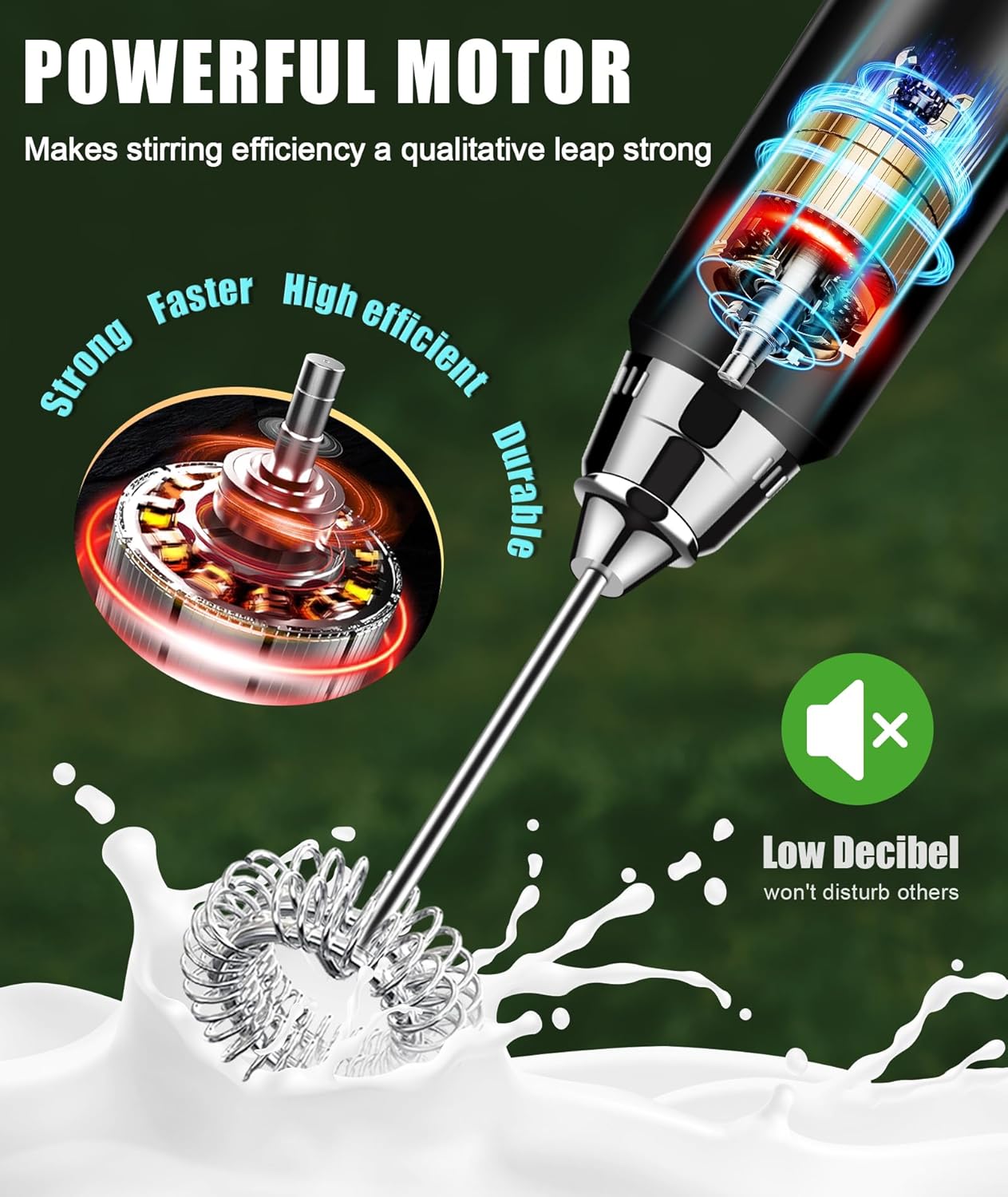 YUSWKO Rechargeable Milk Frother Handheld Frother Wand Drink Mixer for Coffee, Electric Whisk 3 Speed Adjustable, Coffee Foamer Maker with 3 Stainless Whisks Ideal Stirrers for Travel - Pink