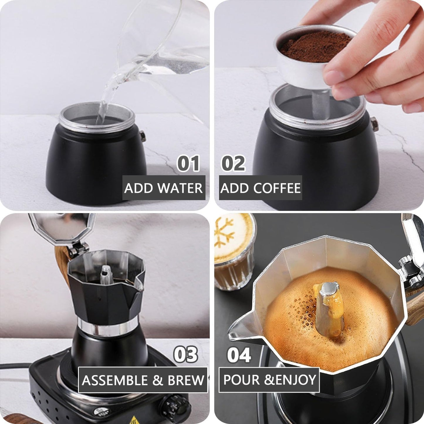 AIFUSI Moka Pot, Italian Coffee Pot 6 Cup/10 oz Stovetop Espresso Maker Stovetop Camping Manual Cuban Coffee Percolator Machine Italian Espresso Greca Coffee Maker Brewer Percolator