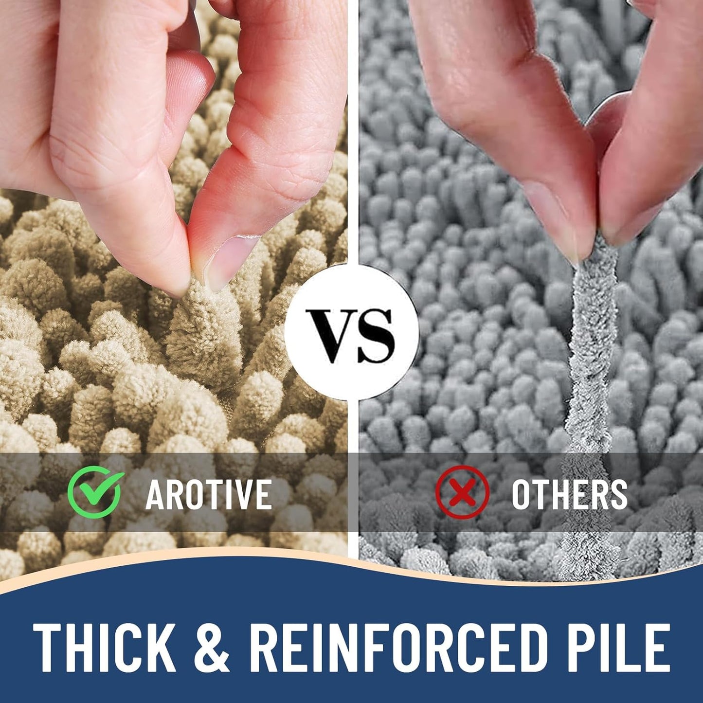 Arotive Luxury Chenille Bathroom Rug Mat, Extra Soft Thick Absorbent Shaggy Bath Rugs, Non-Slip Machine Wash Dry, Plush Bath Mats for Bathroom, Shower and Tub, 34x21, Beige