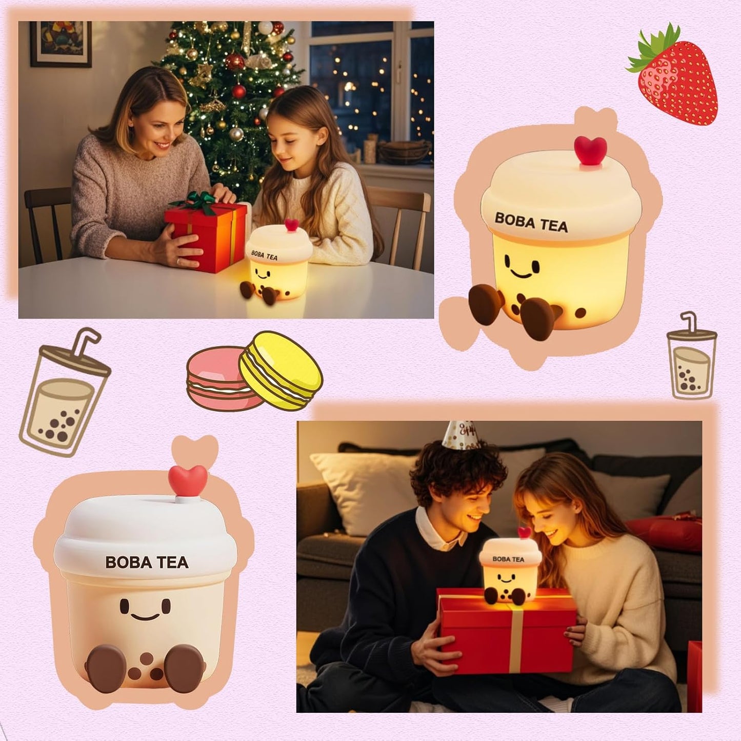 Boba Tea Night Light, Boba Gifts, Cute Silicone Bubble Tea Night Light, Kids' Bedroom Decor, Gift for Children, Teens, Adults, Perfect for Christmas & Birthdays (Boba Tea)