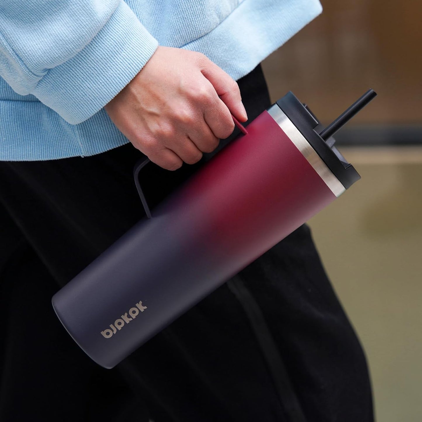 BJPKPK Insulated Tumbler with Handle, 26oz Insulated Tumblers with Lid and Straw, Stainless Steel Metal Water Bottles, Coffee Travel Mugs, Cups, Charming Red