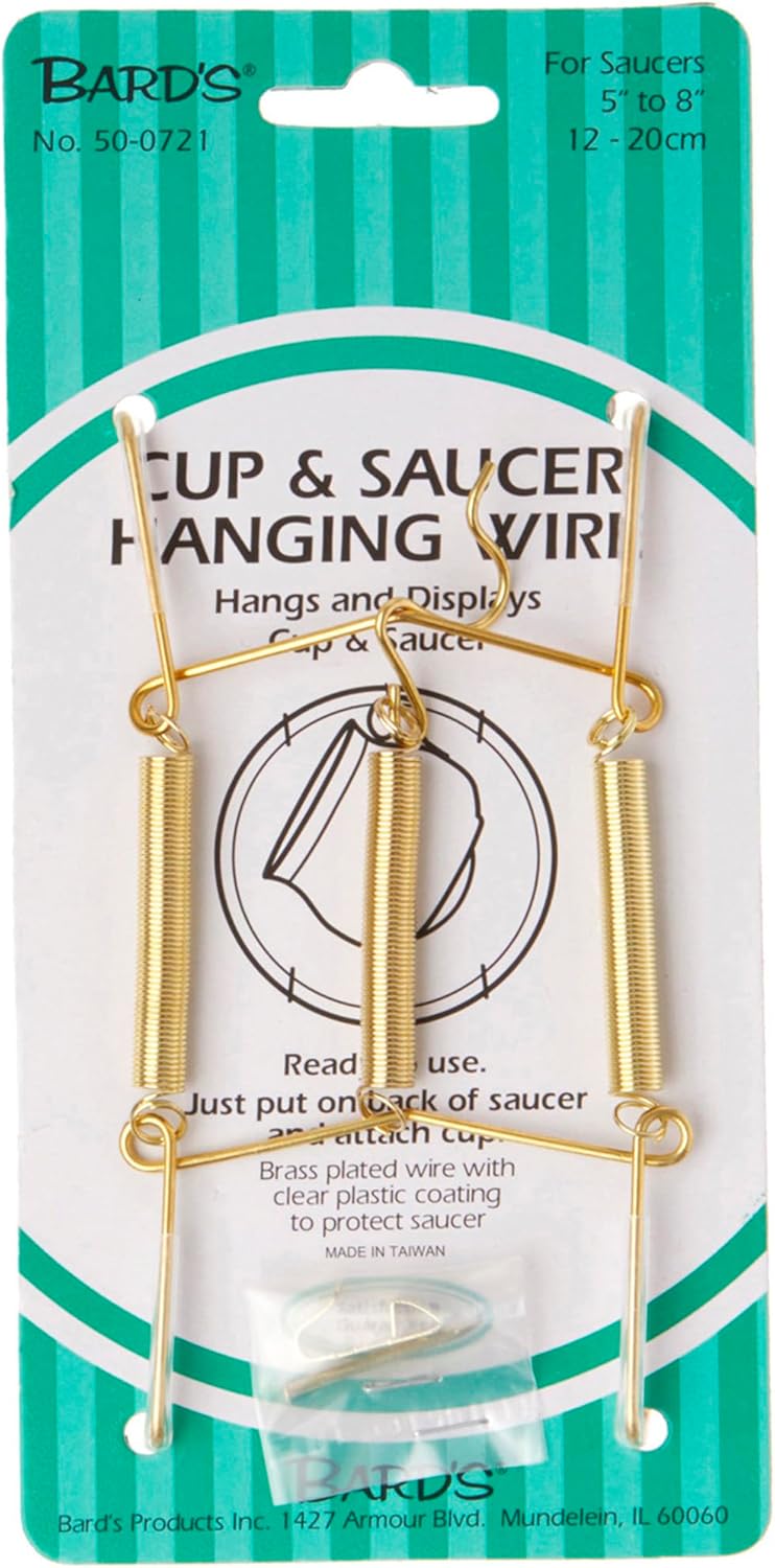 Bard's Gold-Toned Wall Mountable Tension Cup and Saucer Hanger, 8" H x 2.75" W x 1" D, Pack of 12