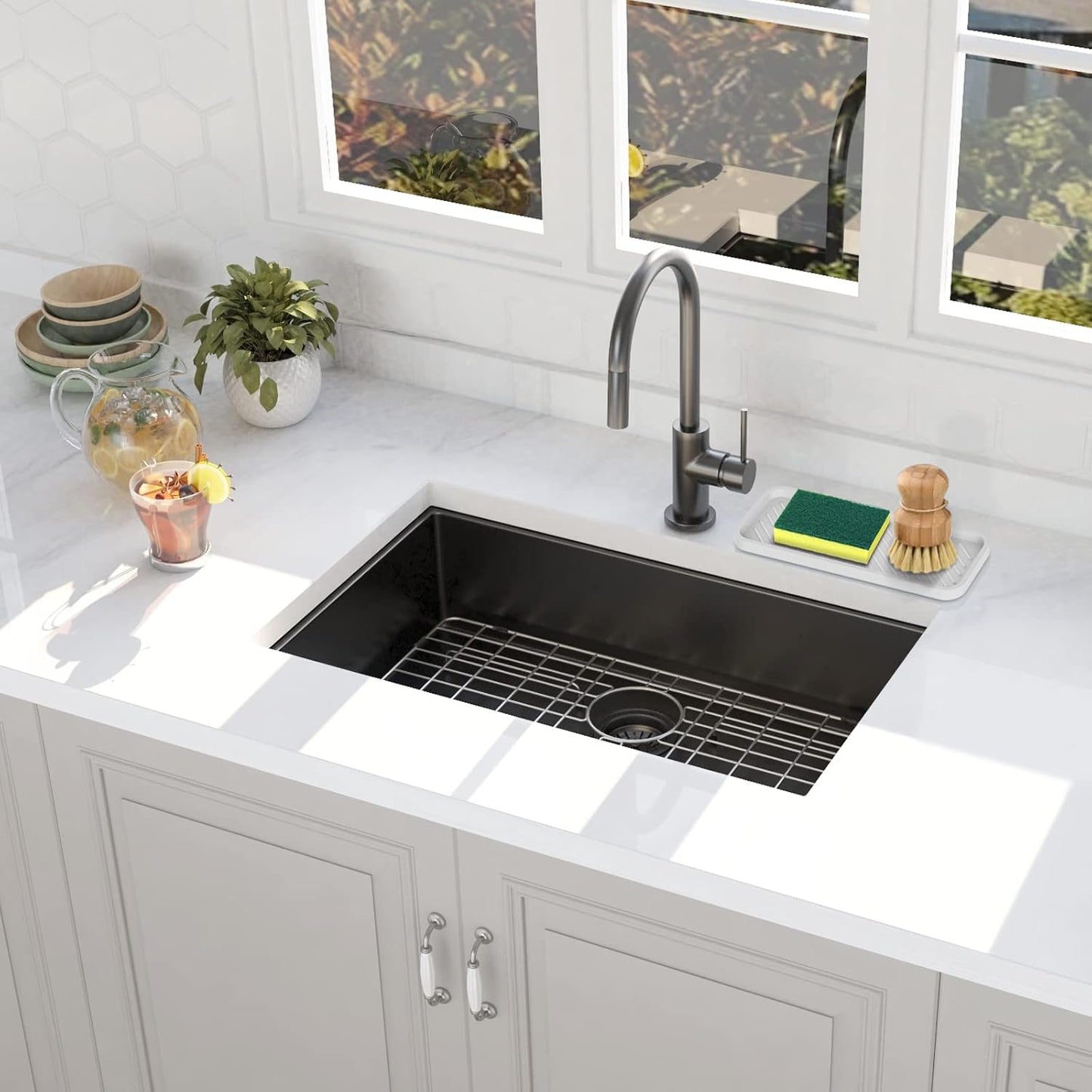 EG-SIPRO Kitchen Sink Organizer Tray,Sponge Holder for Kitchen Sink Bathroom Counter Tray Sponge Caddy Silicone Soap Holder for Soap dispenser, Bottle, Dishwashing Accessories(2-pack)