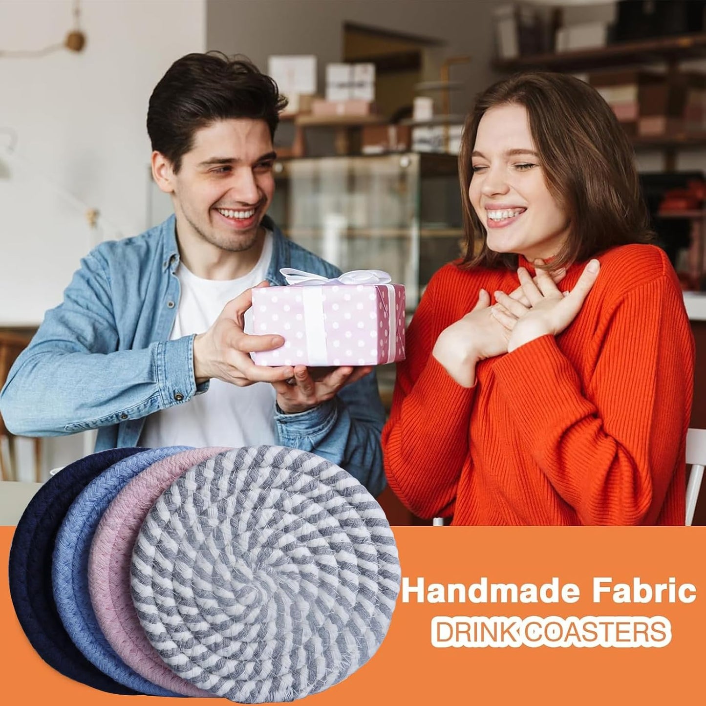 4.8" Drink Cotton Coasters Set of 2 – Large Absorbent Fabric Drink Pads for Coffee Mugs, Stylish Boho Cup Mats for Desk, Bedside Table, Plant Pots – Durable Minimalist Home Decor (Rich Blue, 2pack)