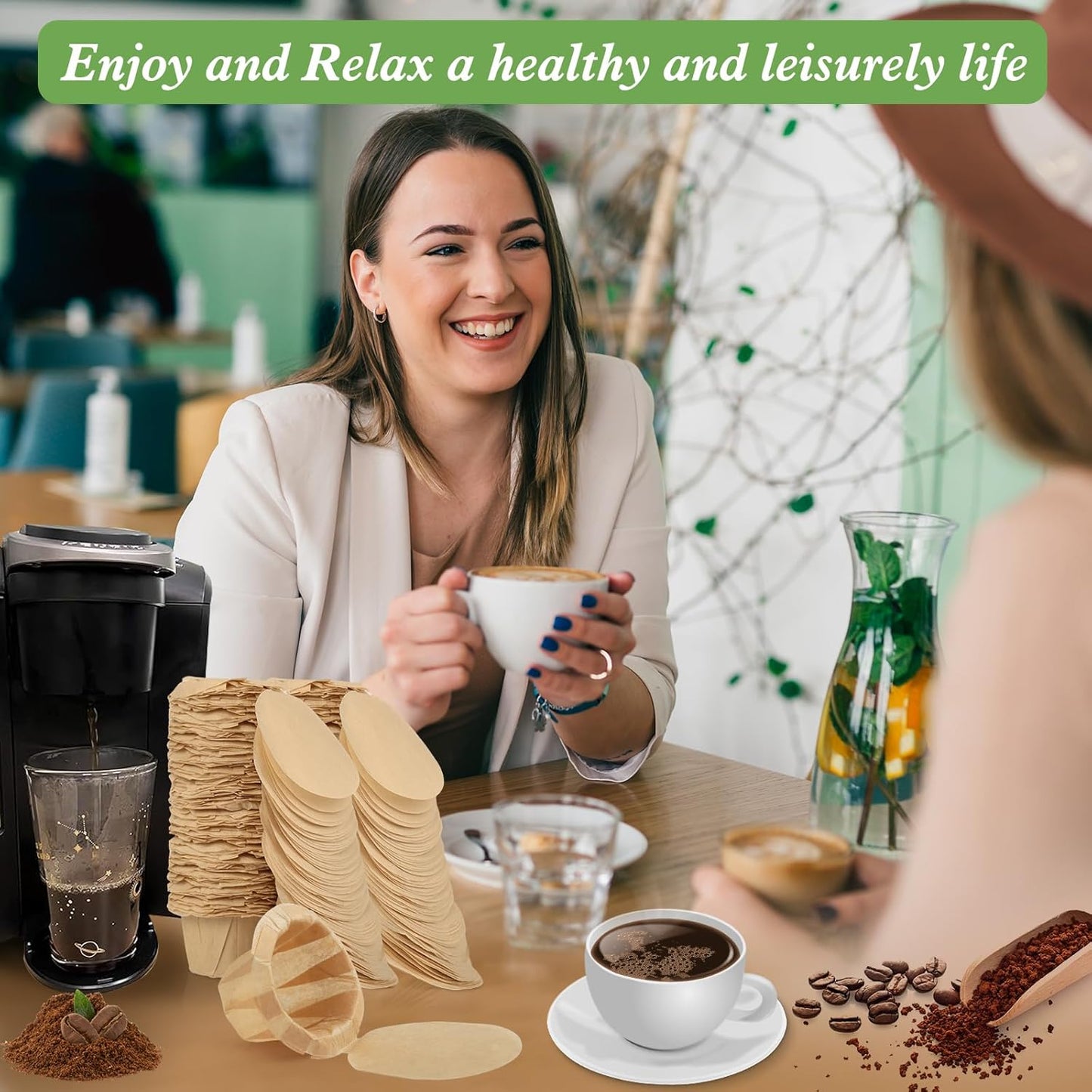 Aussen Disposable Coffee Paper Filters Replacement Kerig Filter Fit All Keurig Single Serve Filter Brands Compatible with Reusable Single Serve Pods Keurig Coffee Maker (Natural with Lid, 200pcs)