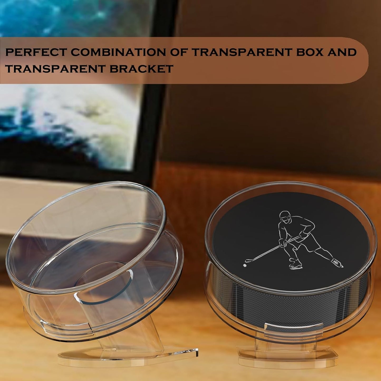 Acrylic Hockey Puck Display Case Clear Puck Display Holder for Storage Collectibles Display Box with Base (2 Pack)