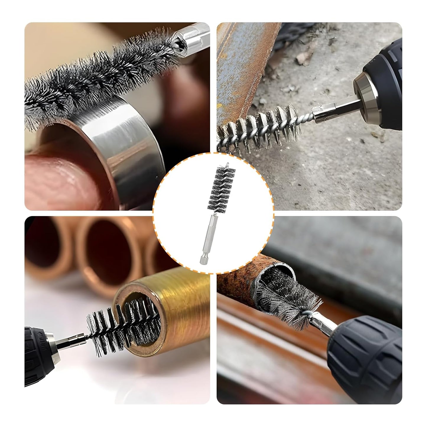 Bore Brush for Drill – 8pcs Stainless Steel Wire Tube Brush in Different Sizes, Twisted Wire Cleaning Brush with 1/4" Hex Shank, bore Brush Copper Pipe Cleaner for Power Drill & Tube Cleaning
