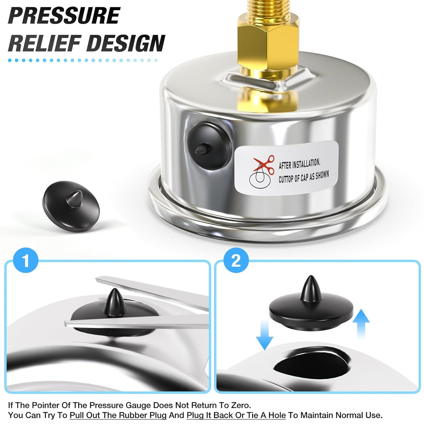 MEANLIN MEASURE 0~30Psi Dry Low Pressure Gauge Stainless Steel 1/8" NPT 2" FACE DIAL Waterproof for Pool Sand Filter Water Oil Air Pressure Test Back Mount, with 1/4" NPT and 3/8" NPT Hex Bushing