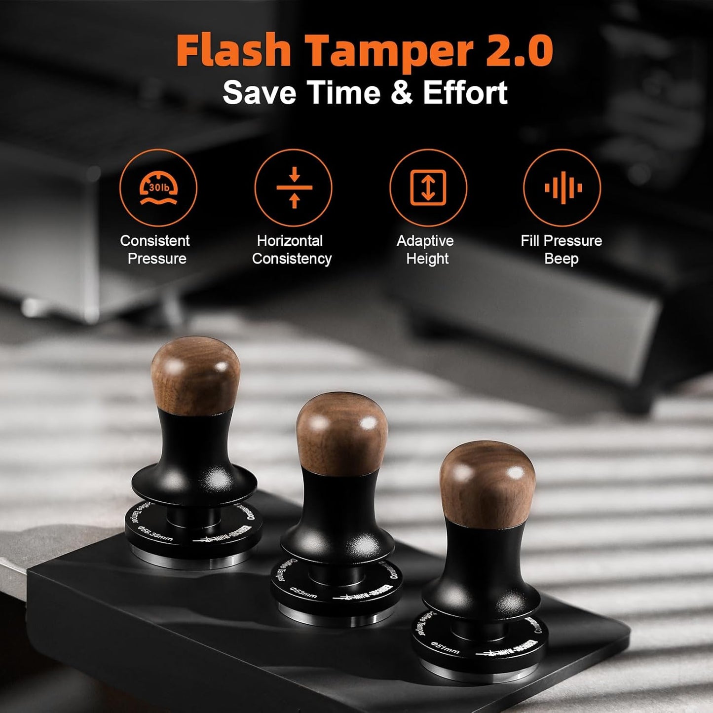 Espresso Tamper 58.35mm-3 Spring Loaded Coffee Tamper-15lb / 30lbs Replacement Springs Calibrated Tamper with Sound Feedback-MHW-3BOMBER Flat Base Tamper-Fits for 58mm Portafilter Basket T6184T-OS