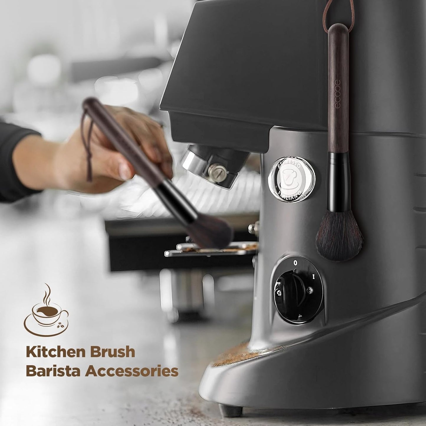 ecooe Coffee Grinder Cleaning Brush, Barista Brush Espresso Machine Accessories, Wood Handle Coffee Machine Accessory Cleaning Brista Brush with Lanyard, Coffee Tool for Barista Bean Grain Coffee Tool