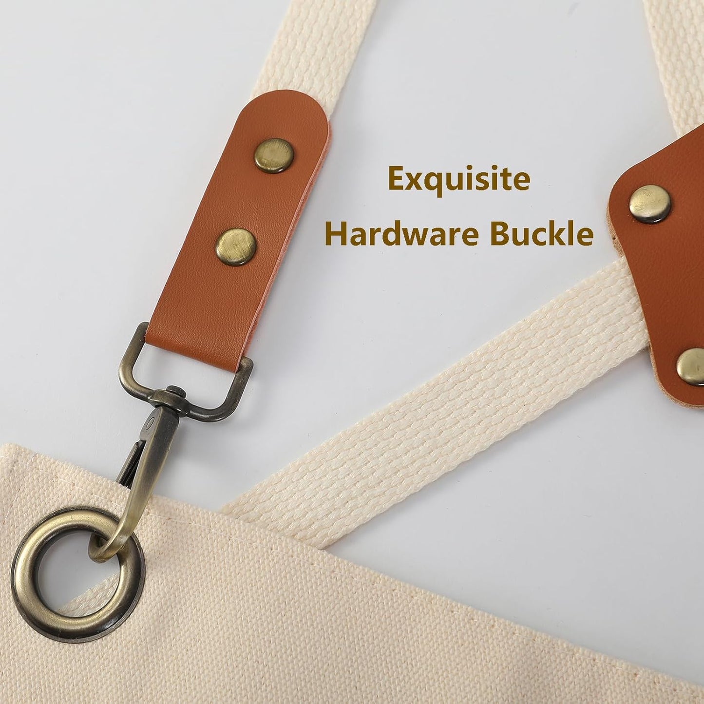 AFUN Chef Aprons for Women Men with Large Pockets, Cotton Canvas Cross Back Water Repellent Work Apron, Size M to XXL (Cream)