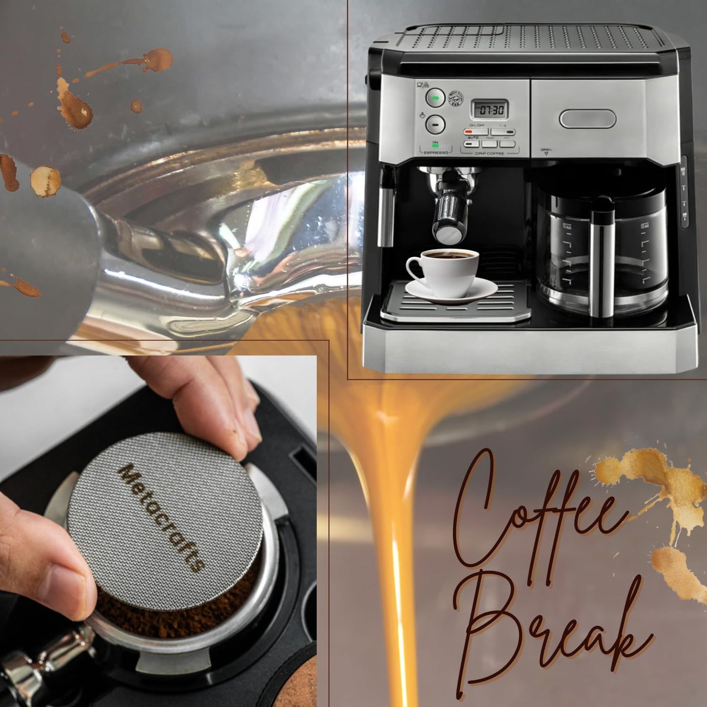 Espresso Portafilter 51mm Bottomless - Compatible for 51 mm Delonghi EC0680, E0685, SMEG & EUPA Coffee Machines - Open, Naked, Flat - Stainless Steel Filter Basket & Puck Screen Included (Black)