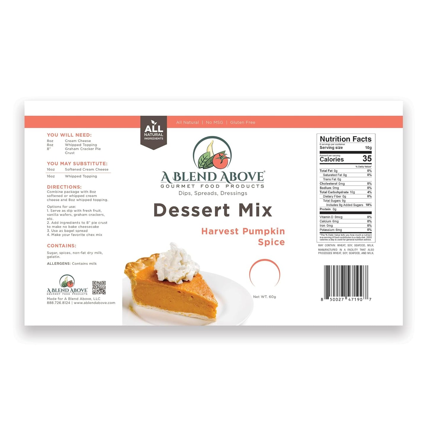 A Blend Above Harvest Pumpkin No-Bake Dessert Mix, 3 Pack, No-Bake Cheesecake, Fruit Dip, Dessert Mix, Bagel Topping, Frosting, Cheesecake Filling, Quick and Easy to Make, Makes 16 Ounces, Cream