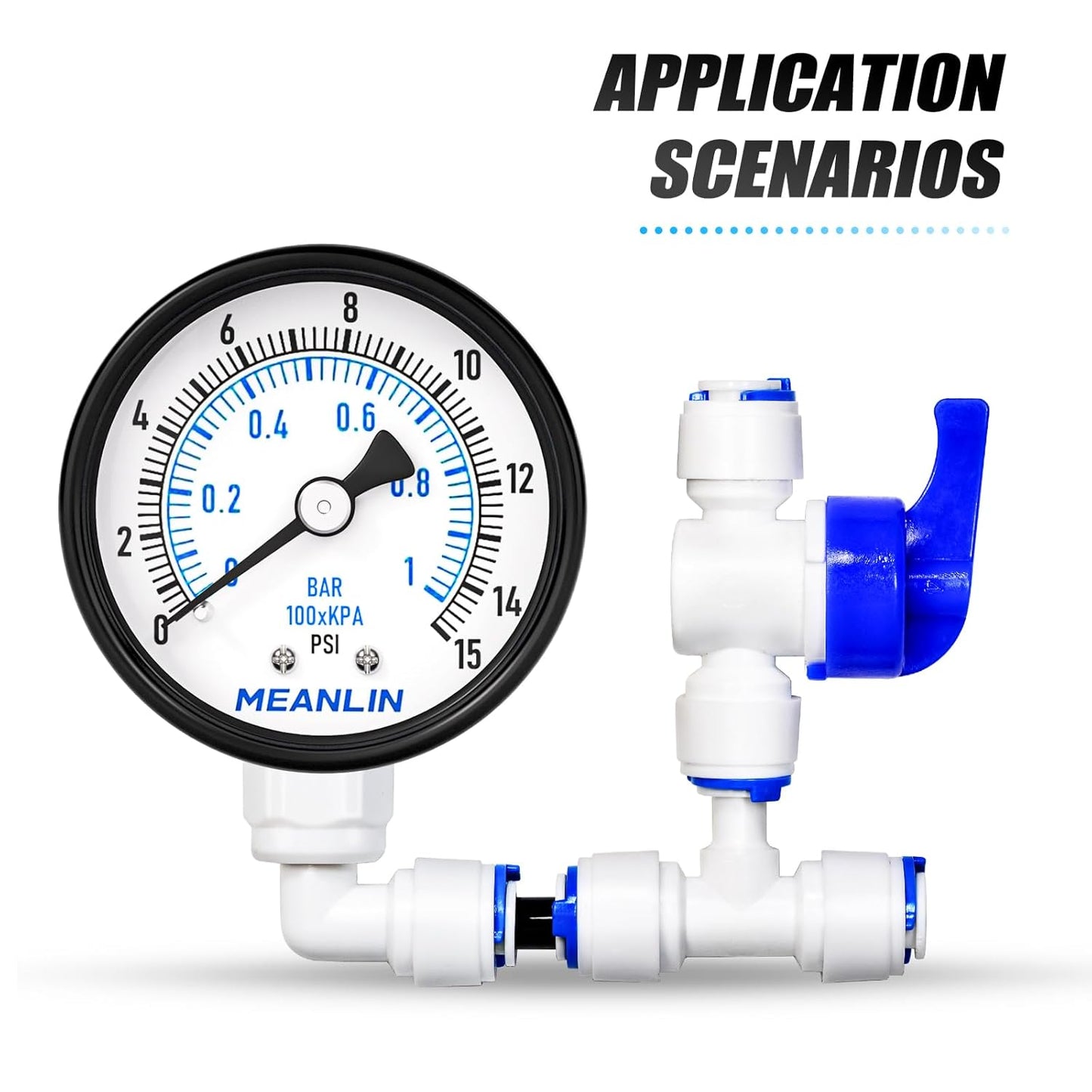 MEANLIN MEASURE 0-15Psi Well Pump Pressure Gauge 1/4" NPT 2" FACE DIAL for Water Oil Air Well Pump Tank Tire Pressure Test Back Mount, with Teflon Tape