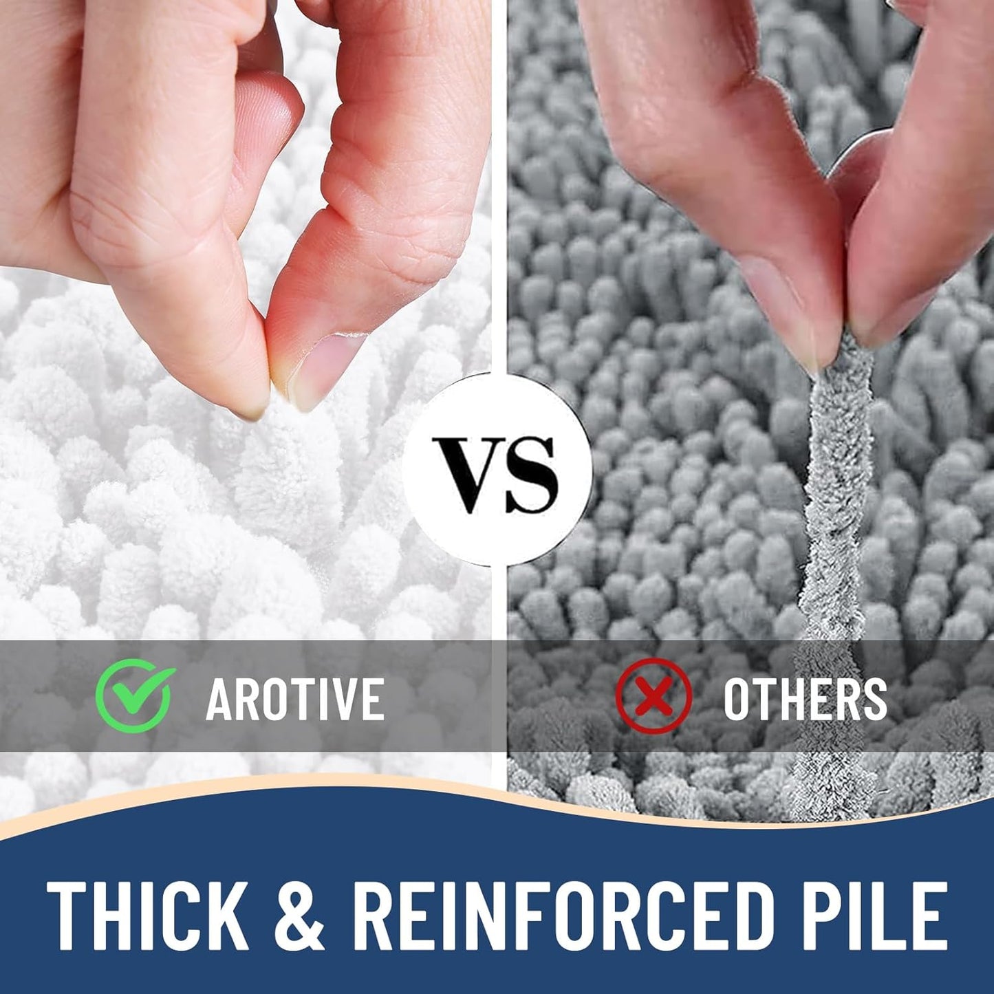 Arotive Luxury Chenille Bathroom Rug Mat, Extra Soft Thick Absorbent Shaggy Bath Rugs, Non-Slip Machine Wash Dry, Plush Bath Mats for Bathroom, Shower and Tub, 59x35, White