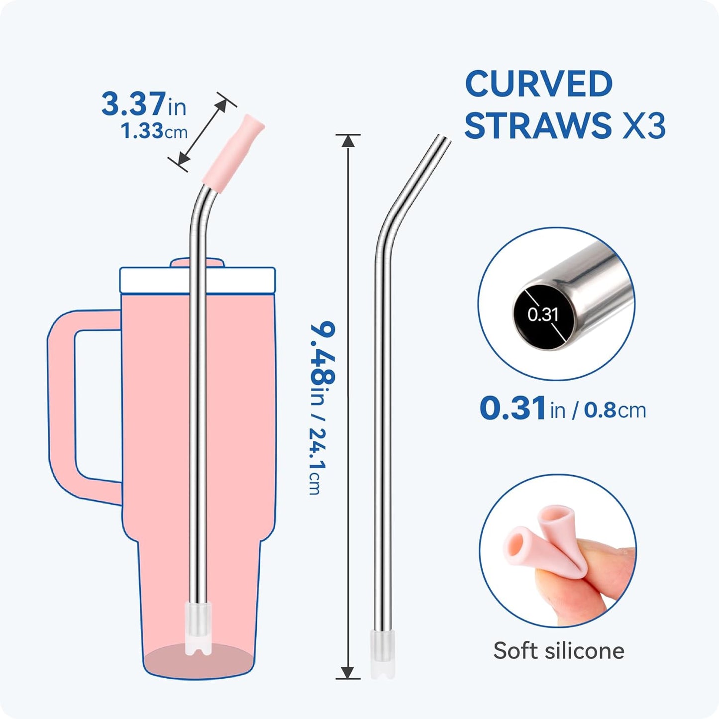 Reusable Stainless Steel Straws with Silicone Tip for Stanley 30oz, Metal Drinking Straws for 30oz Tumbler,3 Bent Tubes & 6 Tips& 1 Cleanr Brush (Dried Pine)