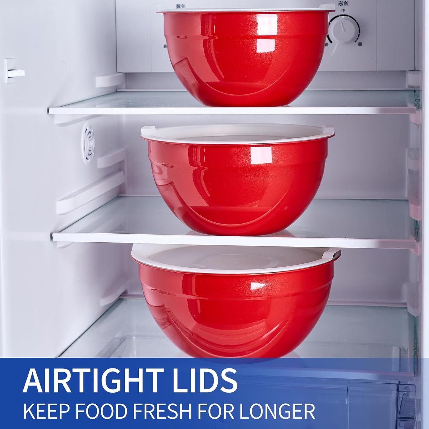 Red Mixing Bowls With Airtight Lids,Stainless Steel Bowl,Salad Bowls 7 Piece Colorful Nesting Bowl Red Kitchen Accessories,Size 7,3.6,2.7,2.1,1.5,1.1,0.8QT Stackable Design