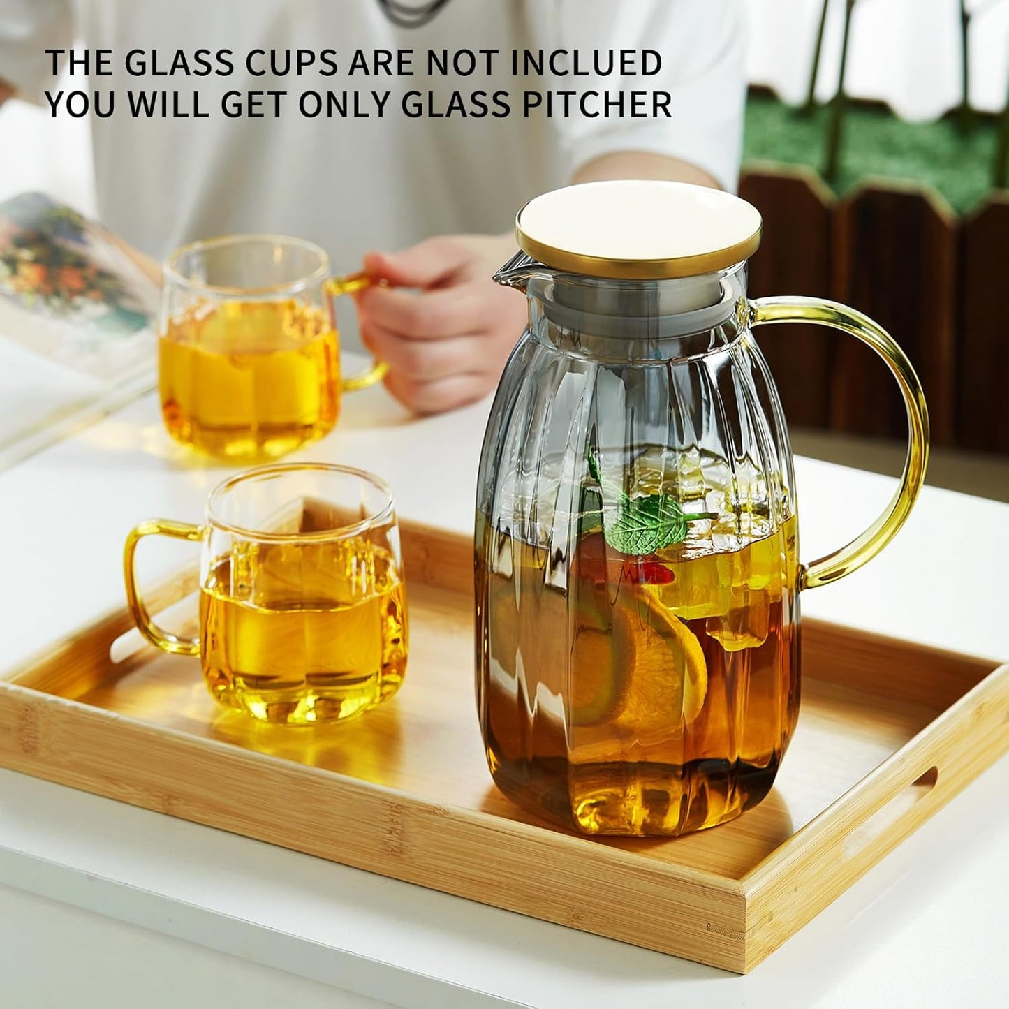 68OZ Glass Pitcher with Lid and Spout, Water Jug, 2000ml Carafe for Hot/Cold Water, Large Iced Tea Pitcher for Coffee, Juice and Homemade Beverage
