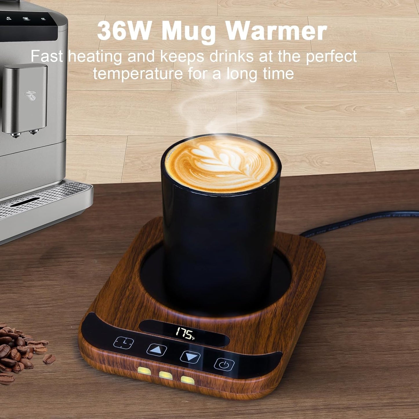 Coffee Mug Warmer, Candle Tank Warmers,Auto Shut Off,9 Temperature Settings and 1-12 Hour Timer to Keep Beverages Like Coffee, Tea, Water, Milk and Cocoa Warm.(Wood)