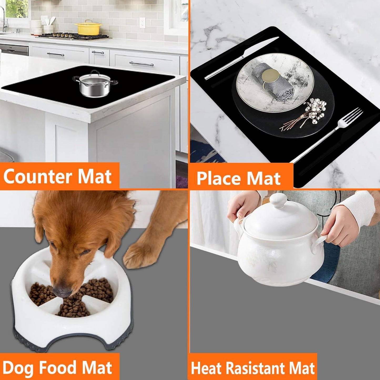 120''x24''(305cmx60cm) Extra Large Silicone Mat for Kitchen Counter, Heat Resistant Countertop Protector, Non-Slip Waterproof Kitchen Island Mat, Easy to Clean, Black