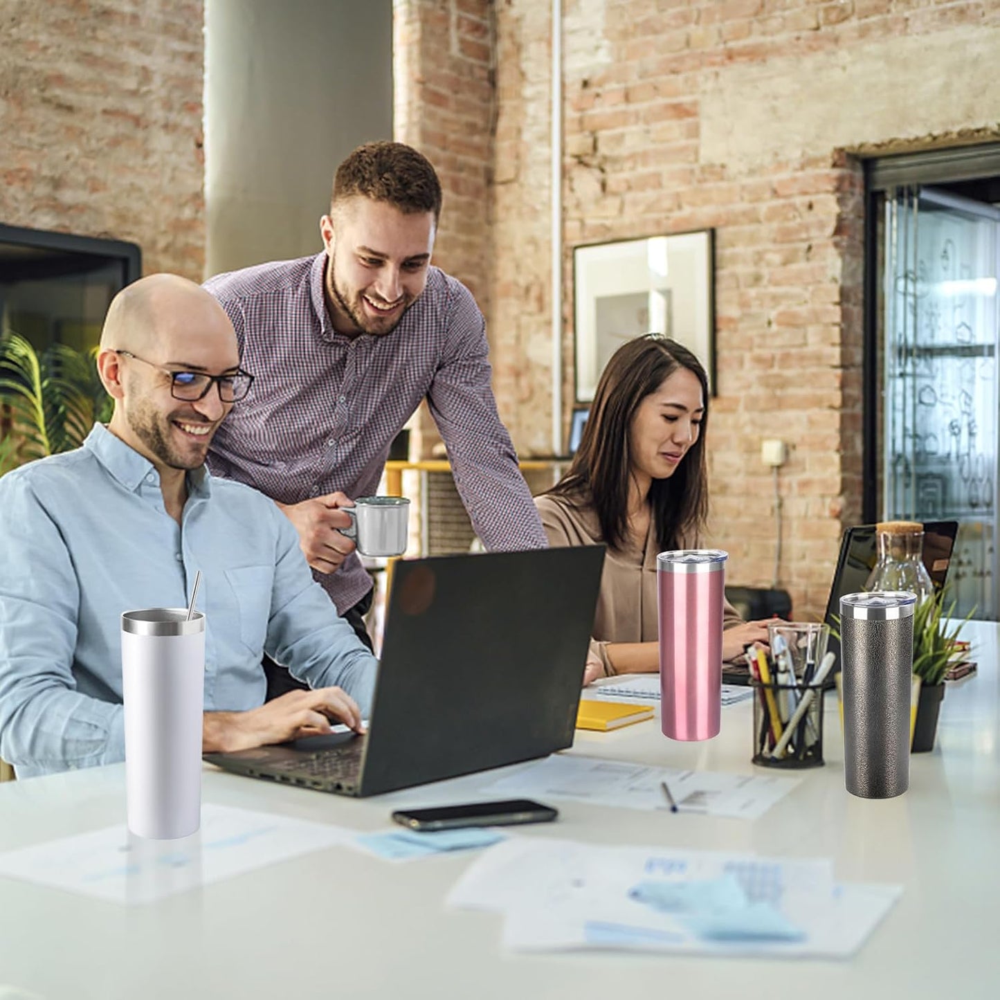 20 oz Skinny Tumblers with Lid and Straw,Stainless Steel Vacuum Insulated Tumbler Cup Double Wall Travel Coffee Mug, Thermal Water Tumbler for Hot and Cold Drinks(Rose Gold,1)