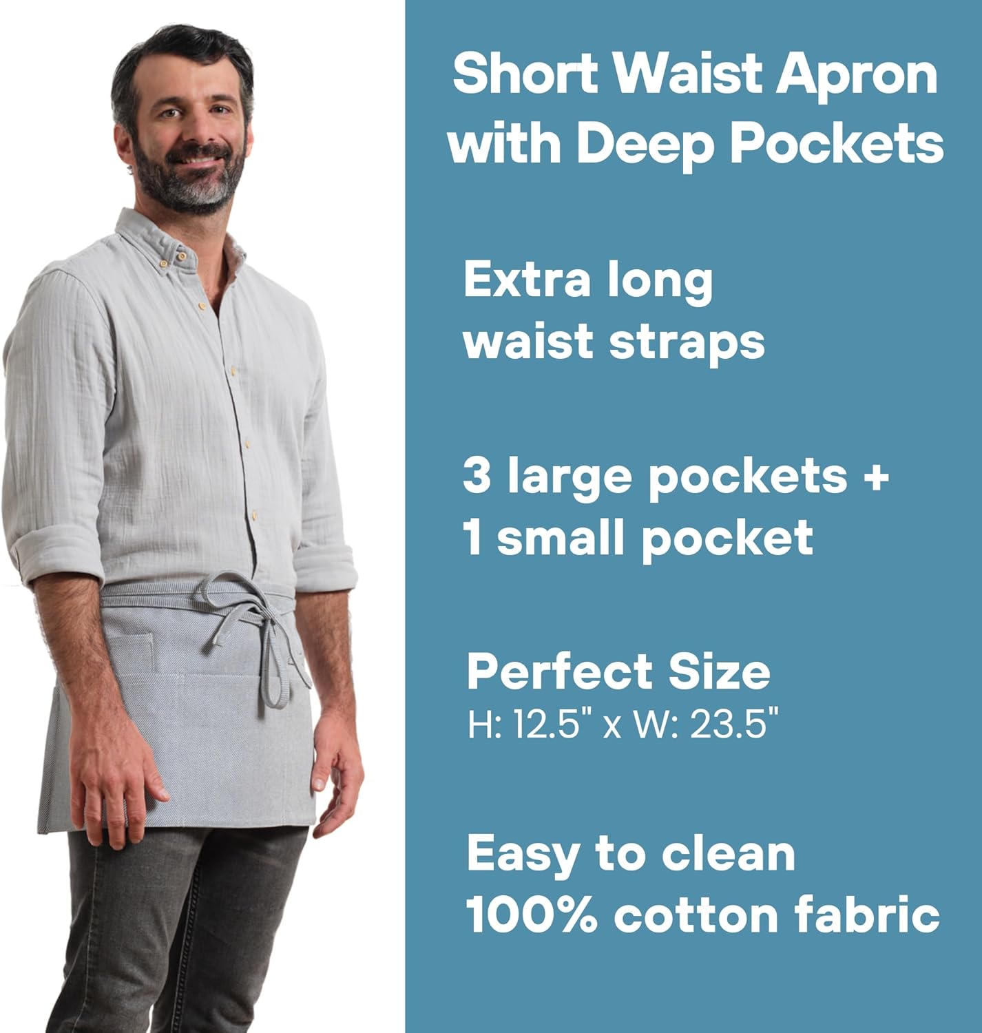 MEEMA Waist Apron with 3 Pockets | Waitress Apron | Waitress Apron with Pockets | Half Aprons With Pockets | Server Aprons Women