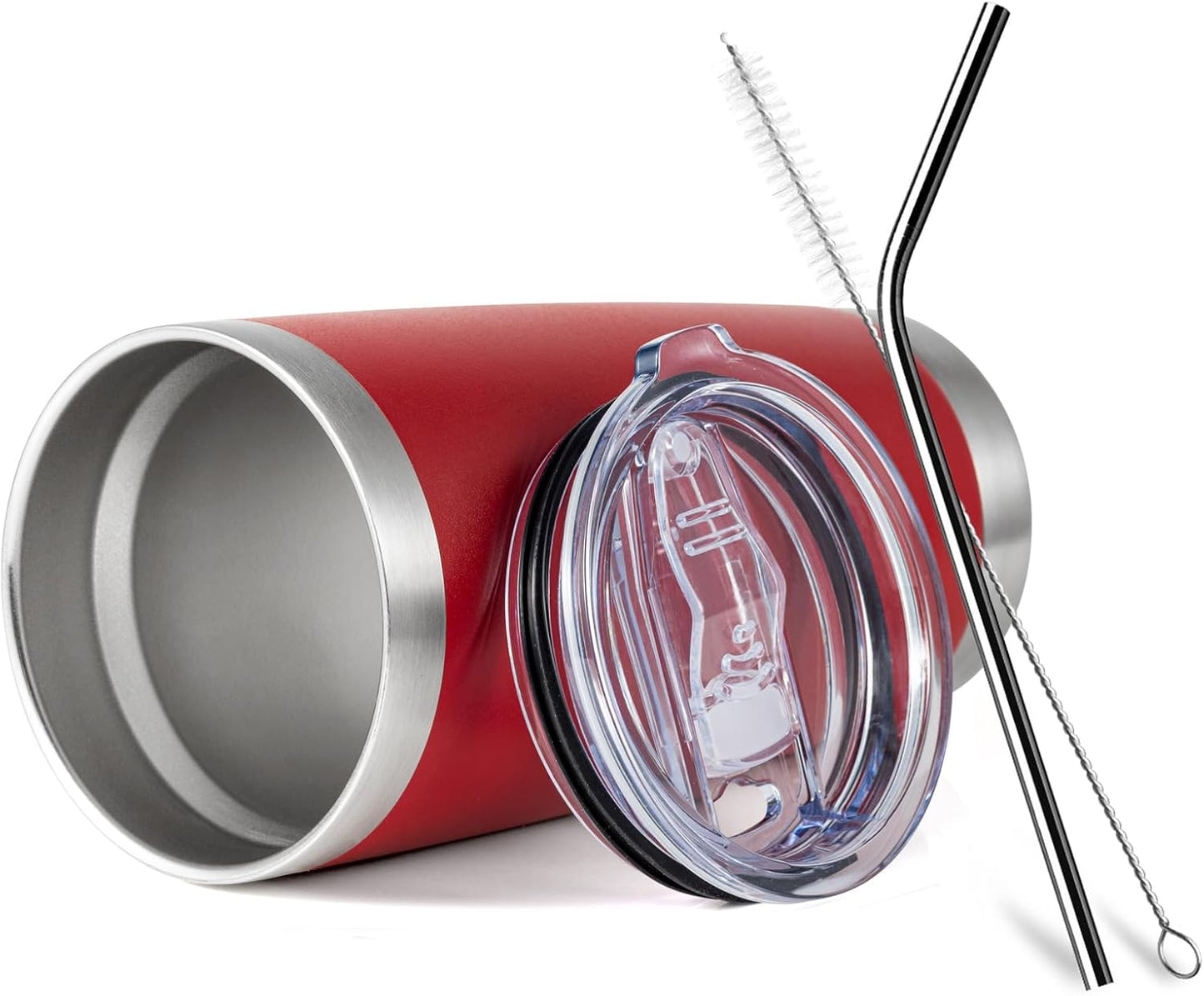 COMOOO 20oz Double Wall Vacuum Insulated Travel Mug, Stainless Steel Tumbler with Lid and Straw Durable Powder Coated Insulated Coffee Cup for Cold & Hot Drinks (Red, 8 PACK)