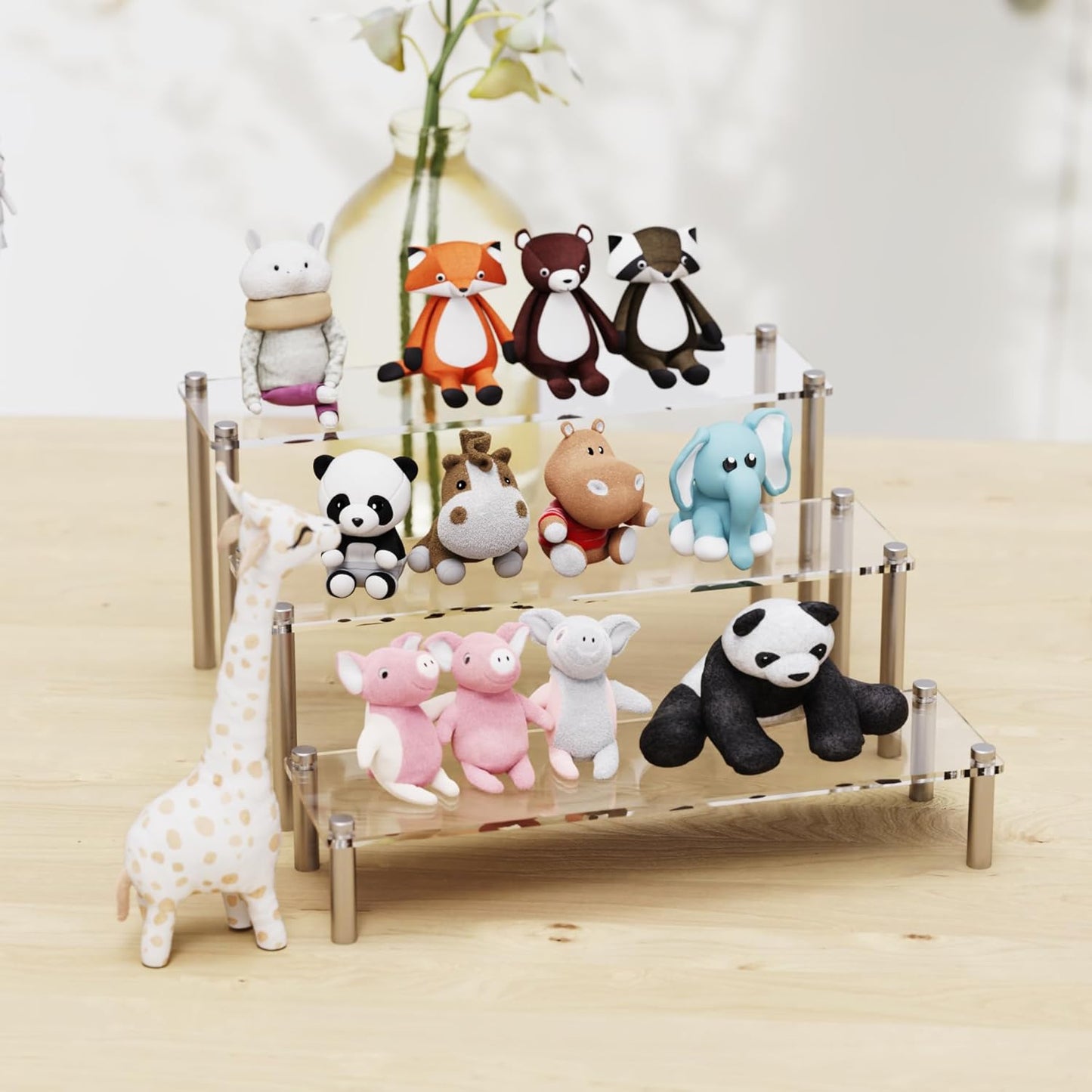 3 Pcs Acrylic Riser, Display Stand Clear Shelf for Cupcake Food Desserts Holder Cosmetic Products Tabletop Use and More (Large)