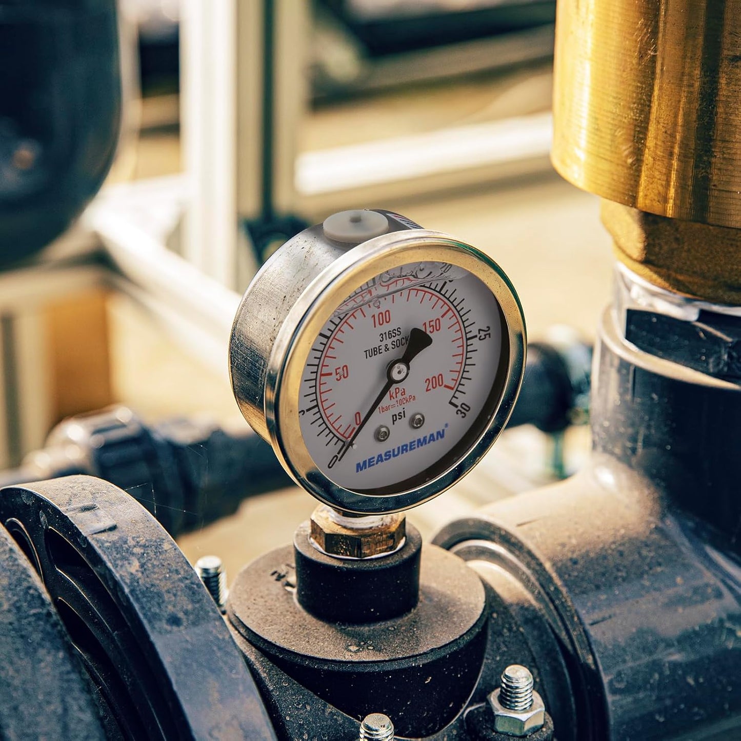 MEASUREMAN Fully Stainless Steel Hydraulic Glycerin Filled Pressure Gauge, 2-1/2" Dial Size,0-30psi/kpa,1/4" NPT Lower Mount