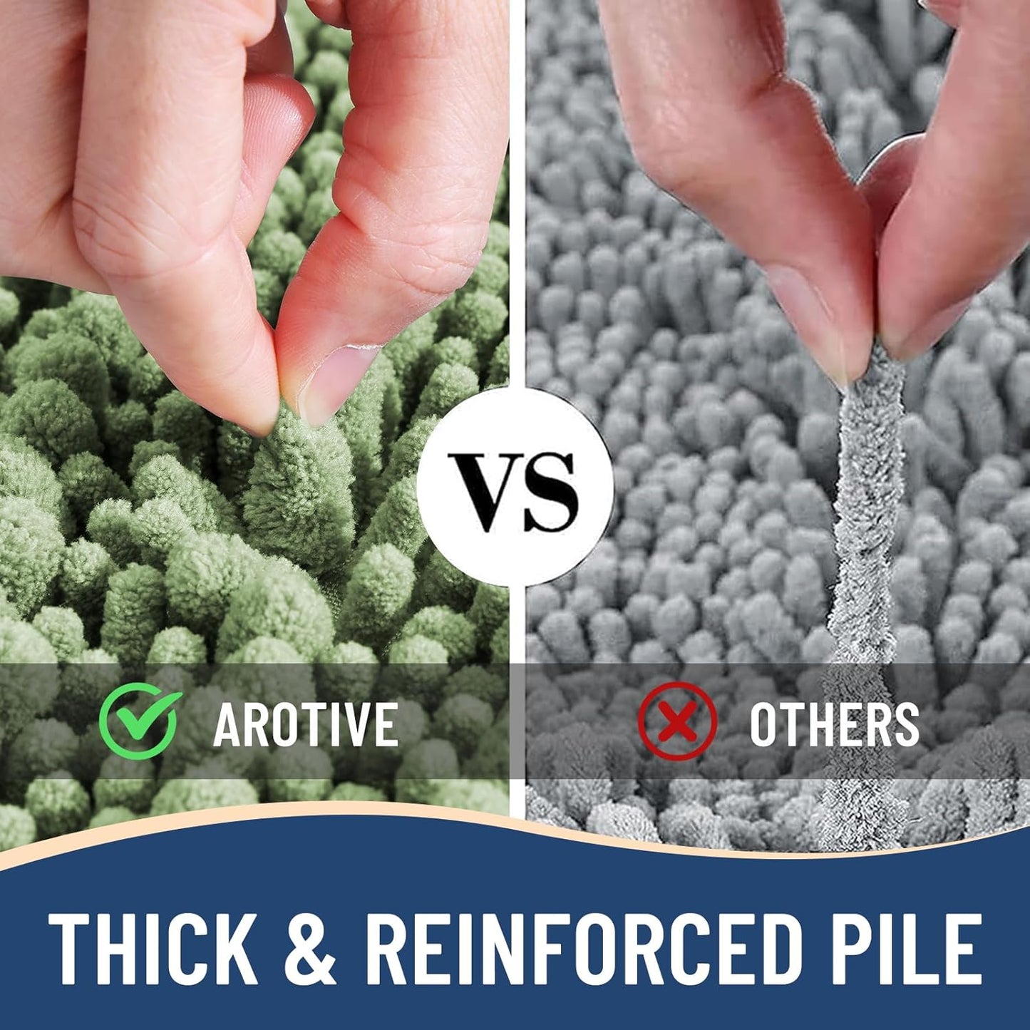 Arotive Luxury Chenille Bathroom Rug Mat, Extra Soft Thick Absorbent Shaggy Bath Rugs, Non-Slip Machine Wash Dry, Plush Bath Mats for Bathroom, Shower and Tub, 30x17, Sage Green