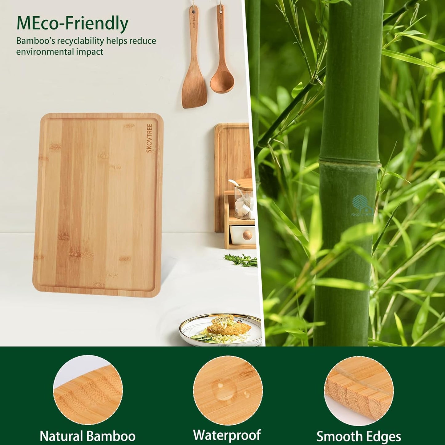 Bamboo Tray for Serving Food, Tray for Eating and Serving Coffee, Tea, 13.0×9.1 Inch