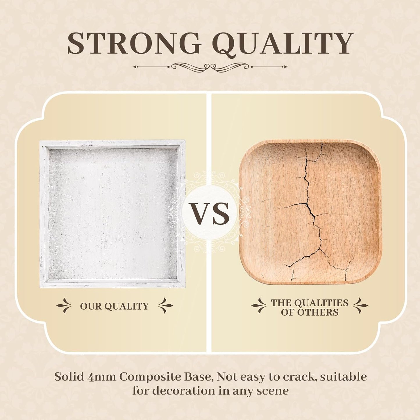 Wooden Decorative Tray, Small Serving Tray with Wood Bead, Farmhouse Big Tray for Ottoman, Countertop, Coffee Tabl, 13" x 13"x 1.6" (Retro White)