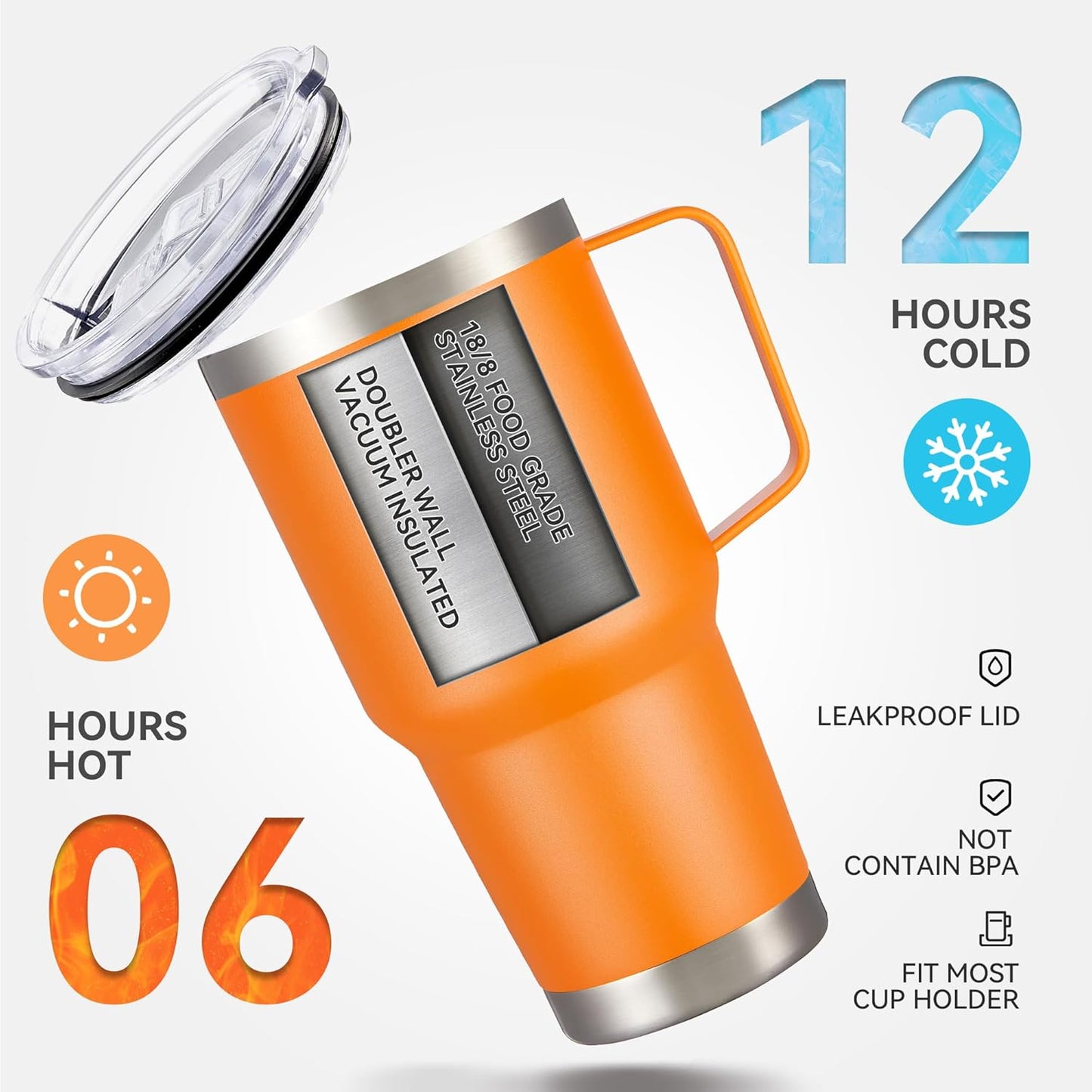 30 oz Tumbler with Handle and Lid, Stainless Steel Tumblers Bulk Double Wall Vacuum Insulated Travel Mug Leak Proof Cup Keep Drinks Cold and Hot Orange, 4 Pack