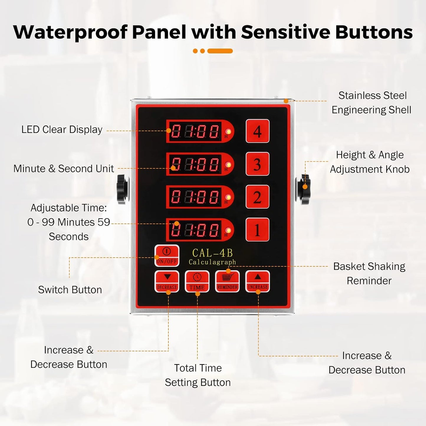 BEAMNOVA 4 Channel Digital Kitchen Timer Cooking Loud Alarm Stainless Steel Clock Hours and Minutes Seconds Volume Control Electronic Calculator