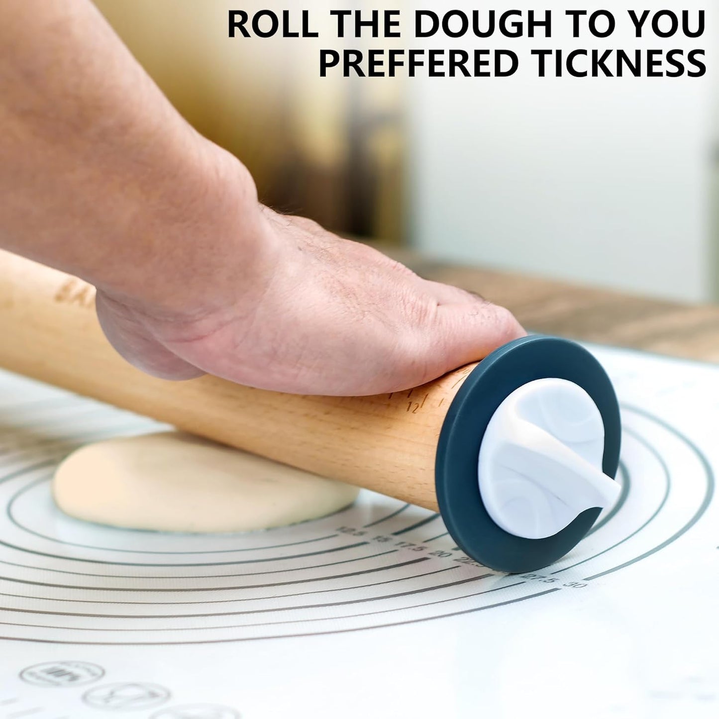 Bakeesy's 14' Wooden Rolling Pin Set with 5 Adjustable Thickness Rings - Roller Pin for Rolling Pizza, Cookie Dough, Pastry, Ravioli, Clay Slab - Full Set with Accessories - Perfect Baking experience